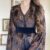 caftan maison aby Caftan Velours de Soie Bleu
