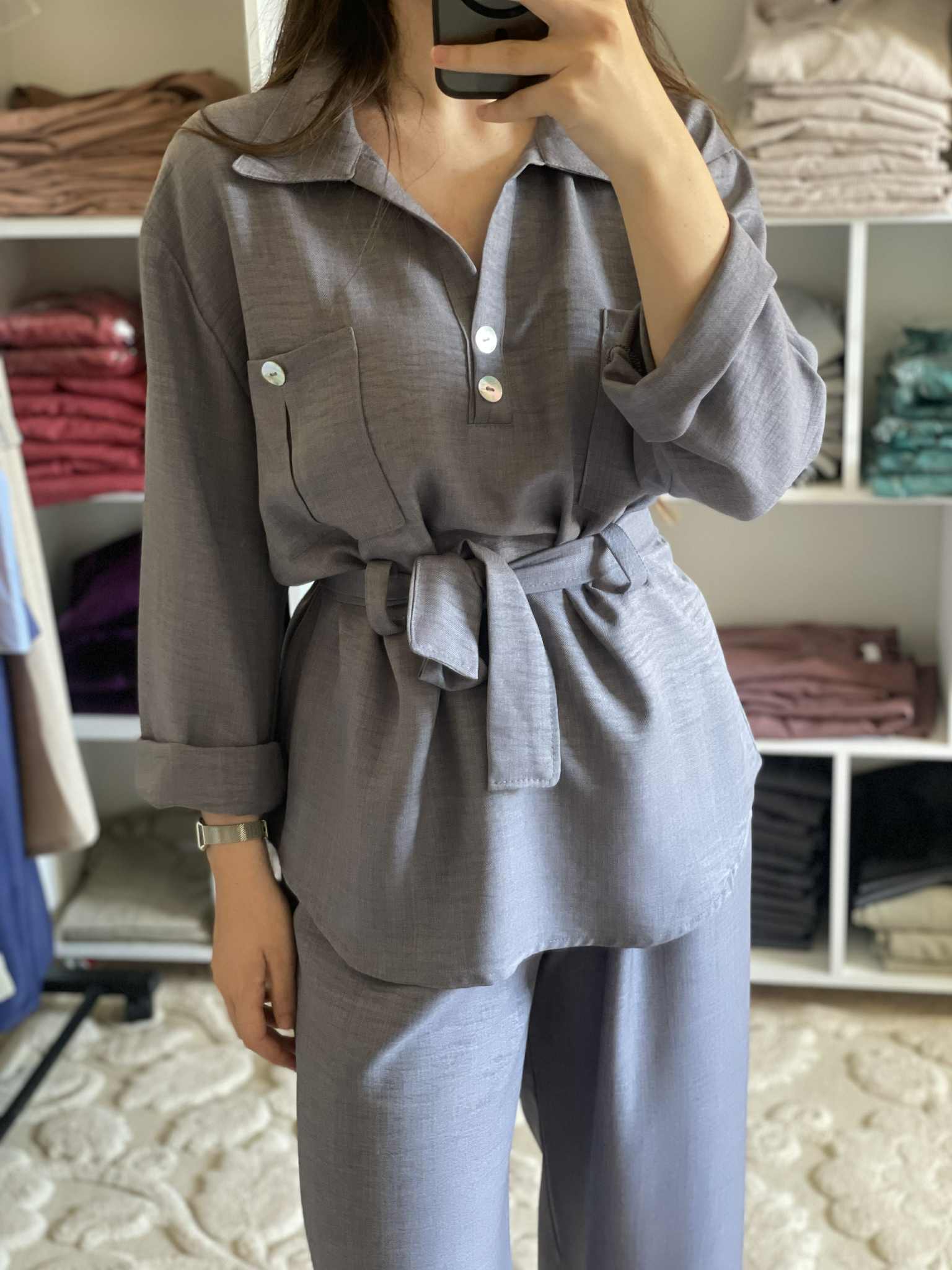 ENSEMBLE LIN BLEU GRIS Ensemble bleu-gris